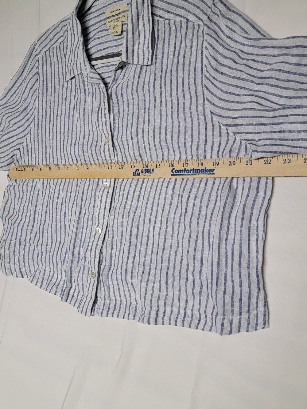 Christian Siriano White and Gray Striped Button-Down 100% Linen Shirt - Picture 10 of 12